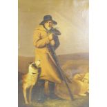 Shepherd with flock and dog on a moor, oil on canvas, unsigned, early C19th, 54 x 66cm