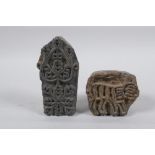 Two antique carved wood printing dies, largest 10cm