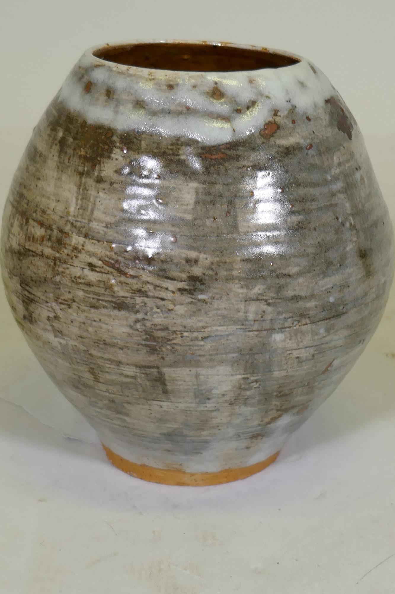 A studio pottery treacle glazed bowl, impressed mark to base, a vase signed to base Hogben?, 20cm - Image 5 of 8