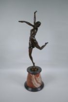 After Bruno Zack, bronze figure of a female dancer, raised on a marble socle, 63cm high