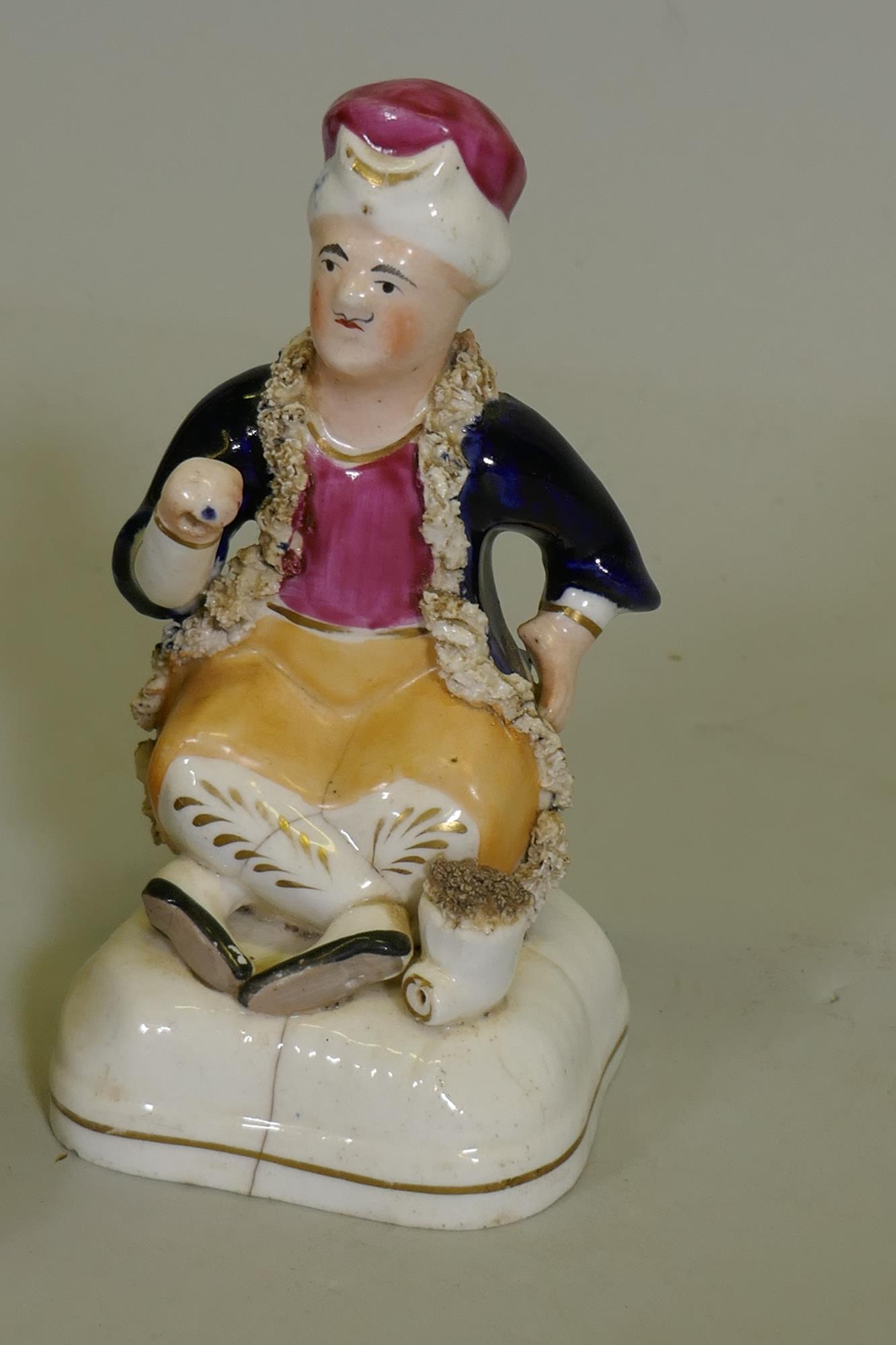 A C19th Staffordshire temperance double sided figure of a Gin and Water drinker, 22cm high, and - Image 4 of 4