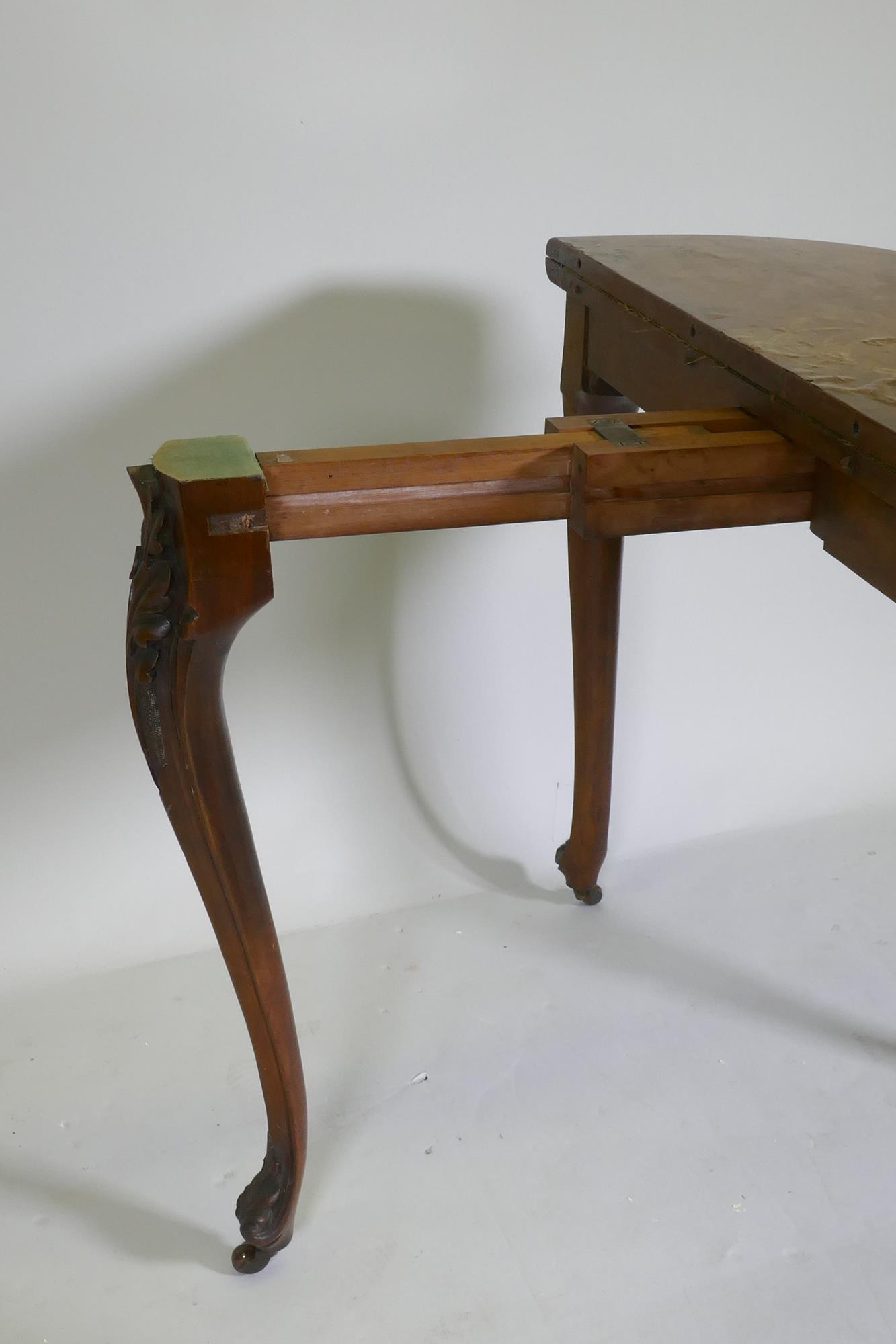 Victorian inlaid burr walnut shaped top card table, fitted with drawer to back, raised on carved - Image 5 of 8