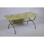 A vintage brass and simulated onyx coffee table, 98 x 44cm, 44cm high