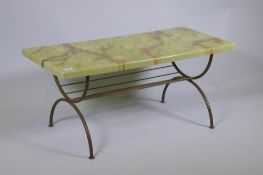 A vintage brass and simulated onyx coffee table, 98 x 44cm, 44cm high