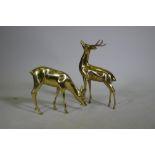 A hollow cast brass figure of a stag and doe, 35cm high