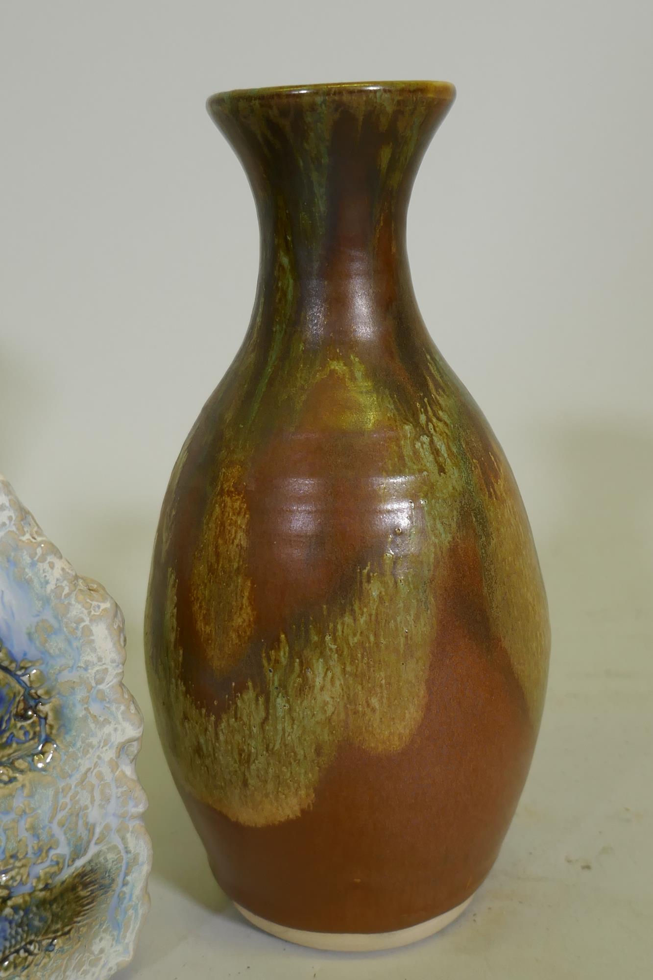 Clive Pearson for Clovelly Pottery, vase, 17cm high, a Bristol Pottery vase, a Lamorna Pottery vase, - Image 3 of 9