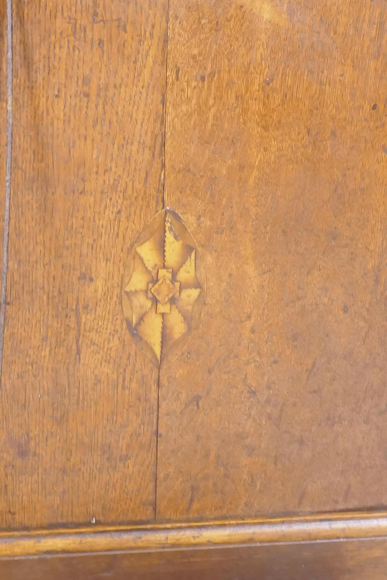 C19th oak long case clock, the case with banded veneer, and inlaid shell decoration, the painted - Image 3 of 11