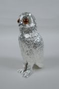 A A silver plated sugar sifter in the form of an owl, 15cm high
