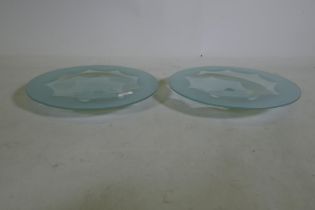 A pair of contemporary etched glass bowls