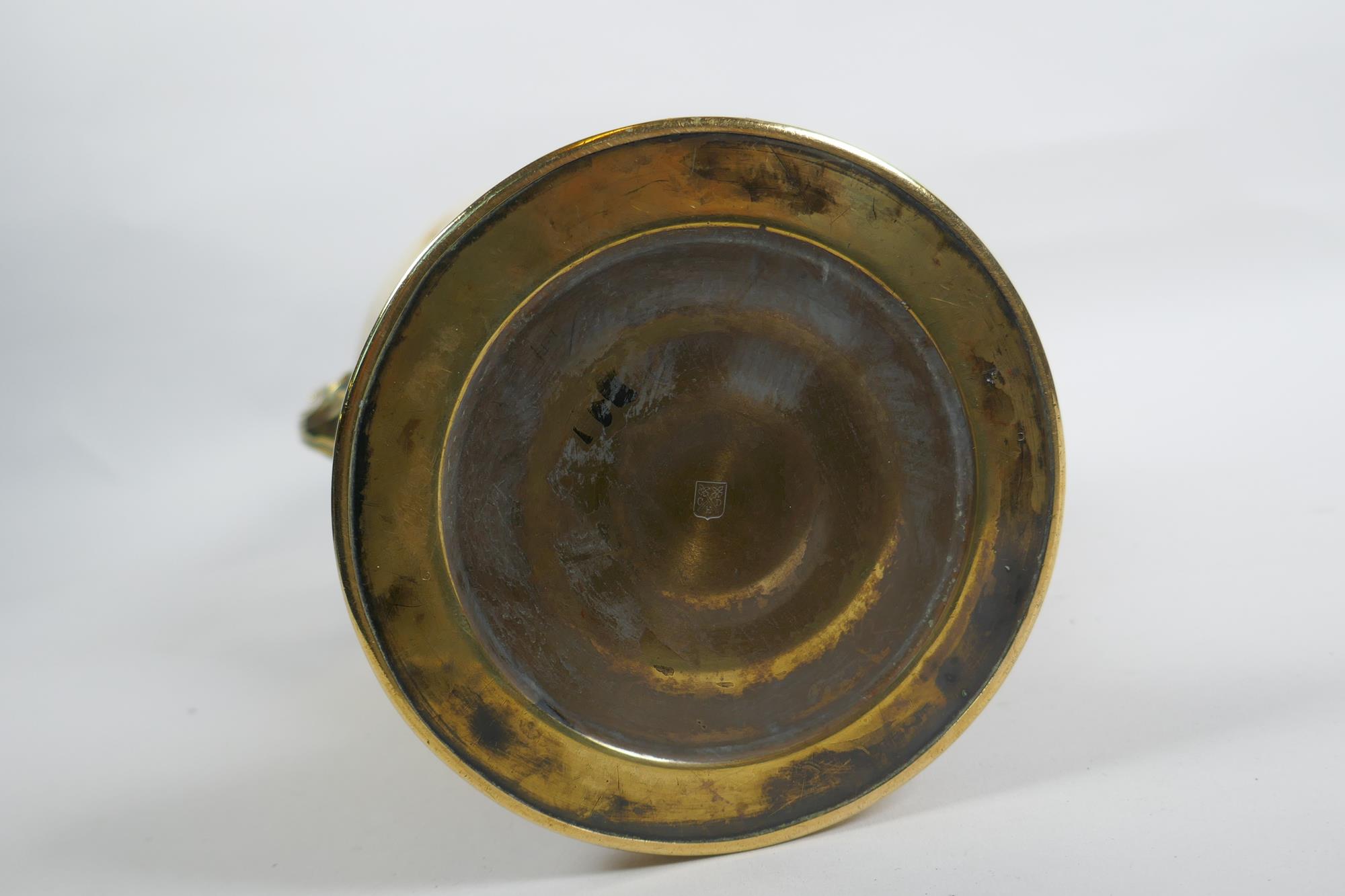 A late C19th/early C20th German brass two handled Grecian style urn by Carl Deffner of Esslingen, - Image 5 of 6