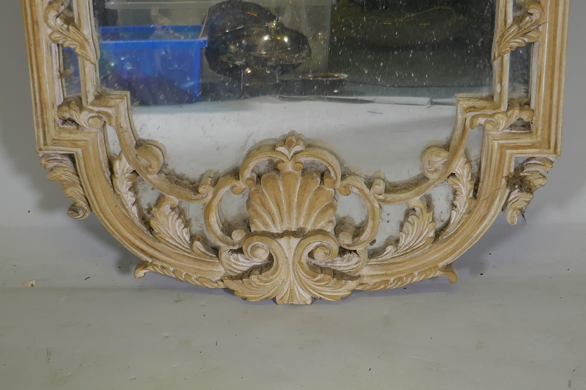 A carved and painted wall mirror, AF losses, 136cm high - Image 3 of 3
