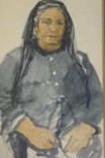 Ken Howard ARA, b.1932, study of a seated woman, watercolour, signed, 12 x 20cm