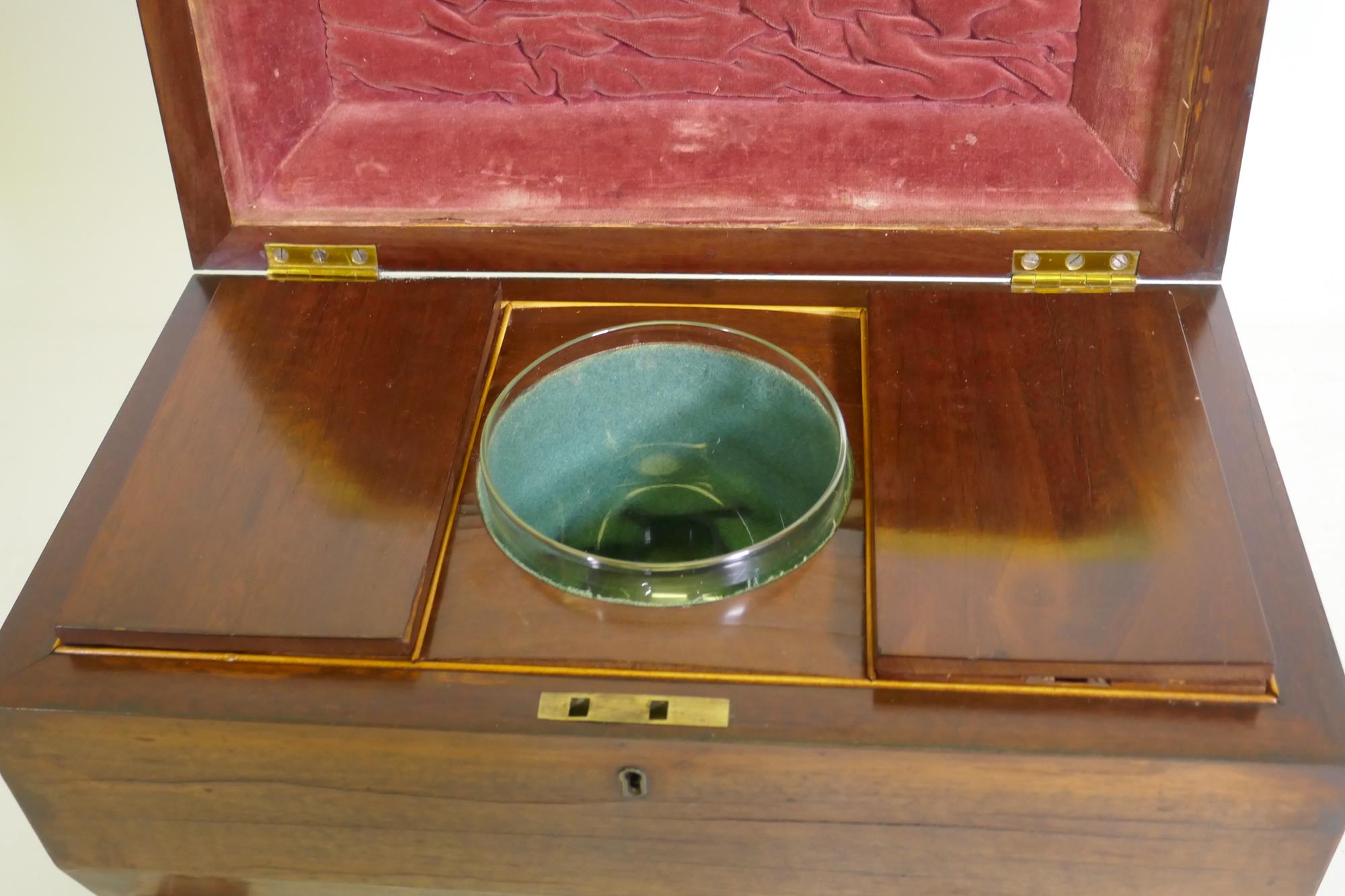 A good Regency mahogany two division tea caddy of sarcophagus shape, the interior with two lidded - Image 3 of 6