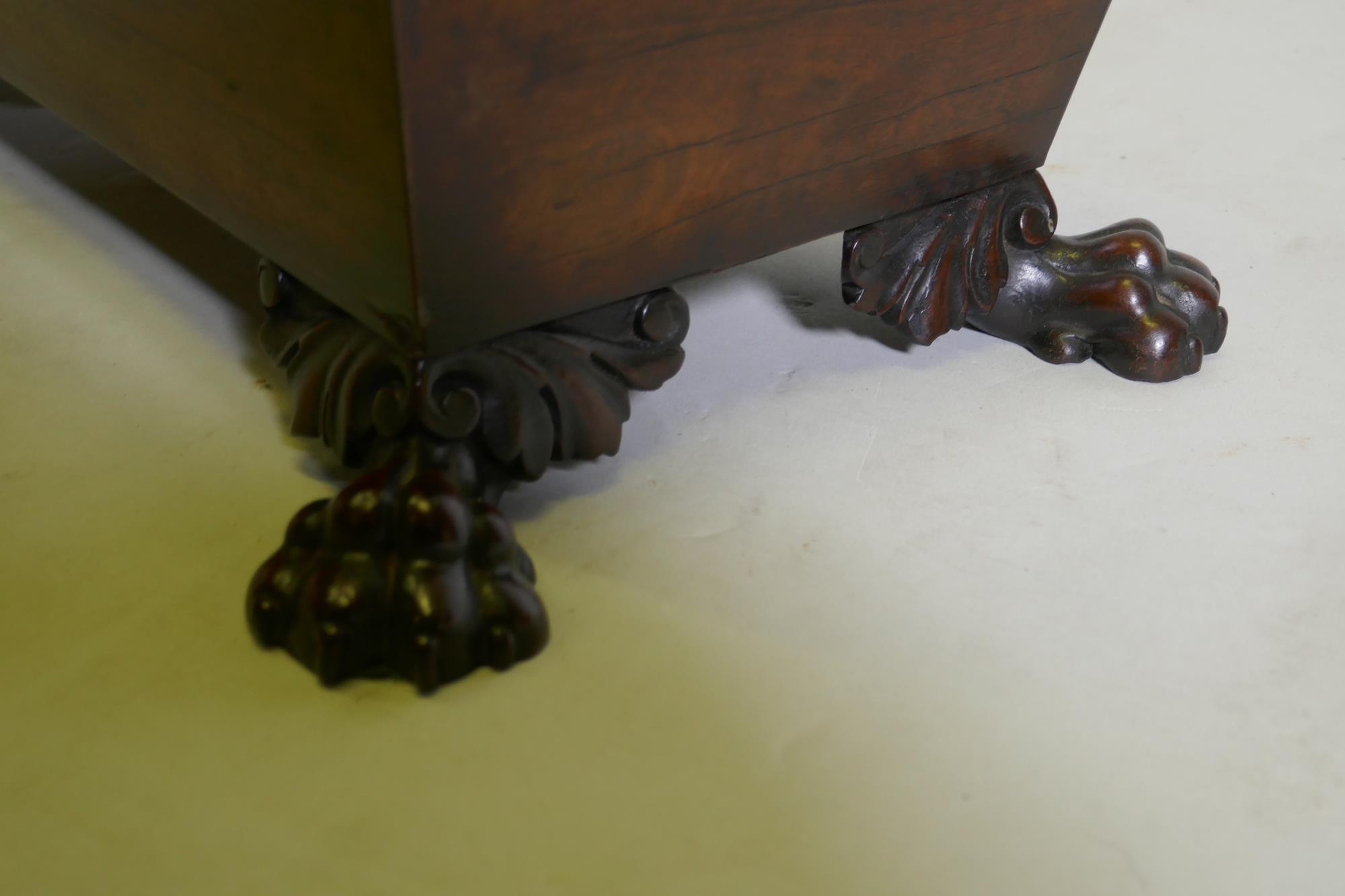 A good Regency mahogany two division tea caddy of sarcophagus shape, the interior with two lidded - Image 5 of 6