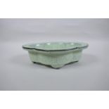 A Chinese celadon Ge ware planter of lobed form, 23 x 18cm, seal mark to base