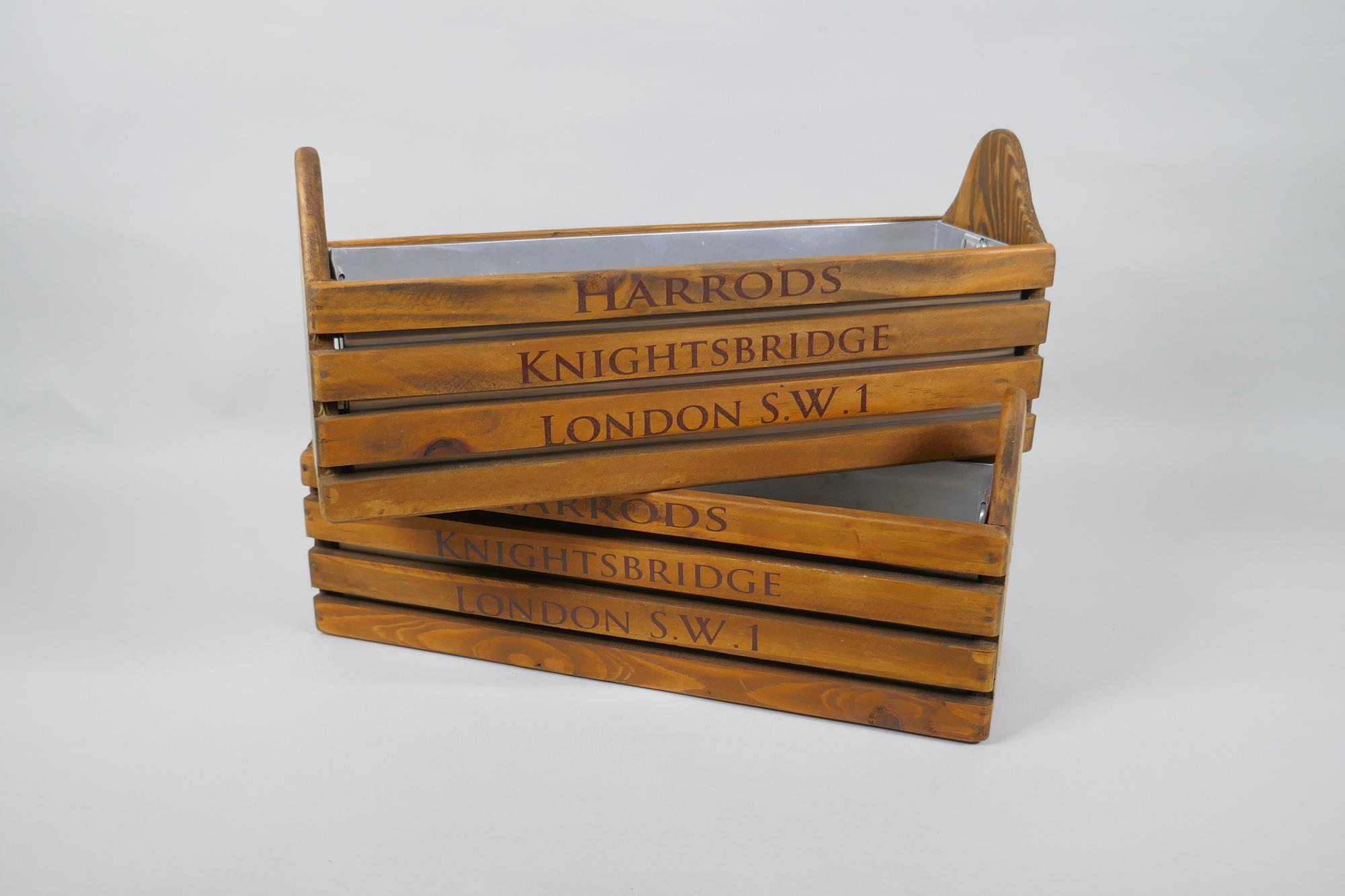 A pair of vintage style wood herb planters with metal liners and 'Harrods' decoration, 35 x 11cm - Image 4 of 4