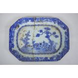 A late C19th/early C20th Chinese export blue and white porcelain dish, decorated with deer in a