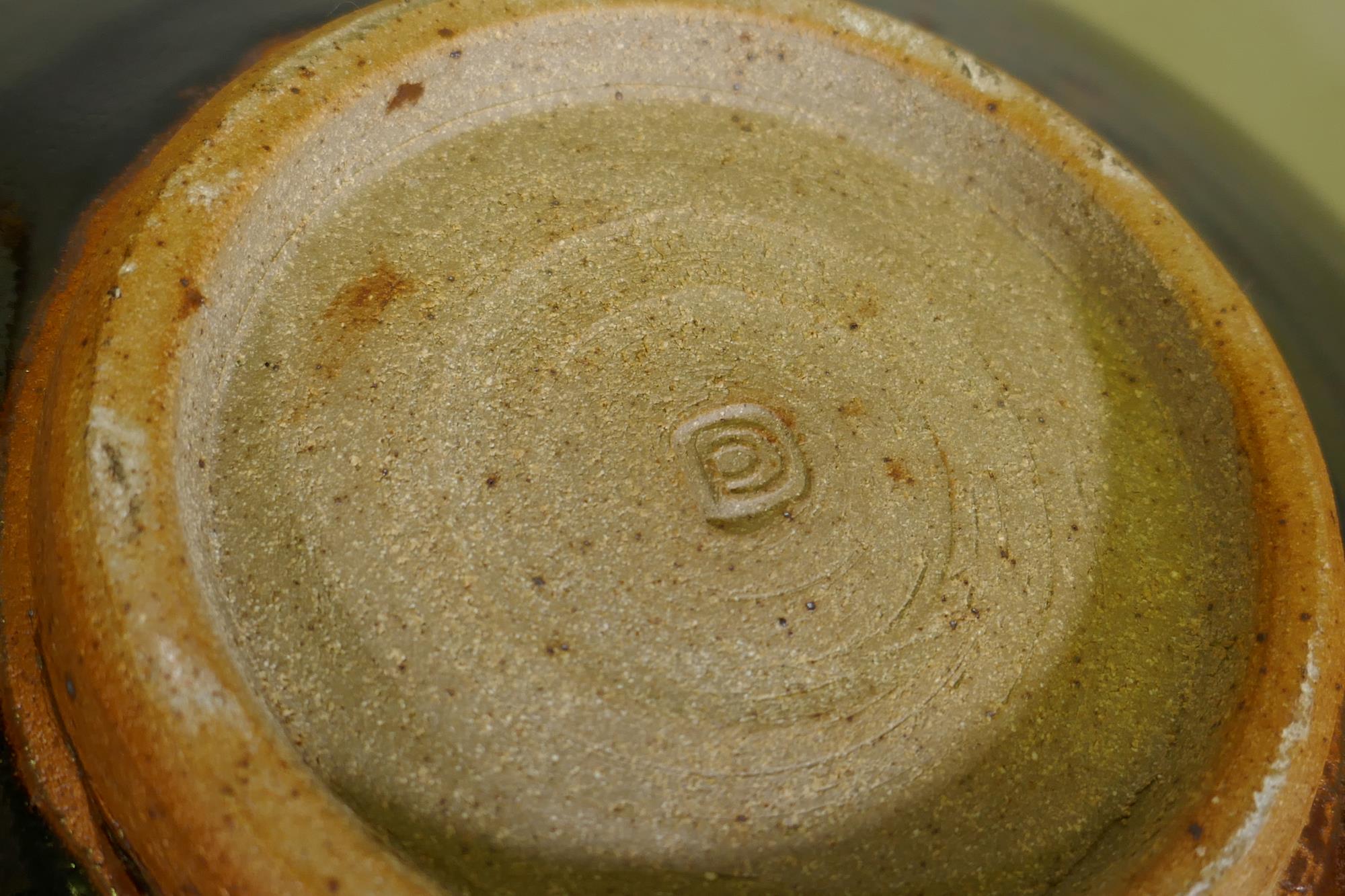 A studio pottery treacle glazed bowl, impressed mark to base, a vase signed to base Hogben?, 20cm - Image 3 of 8