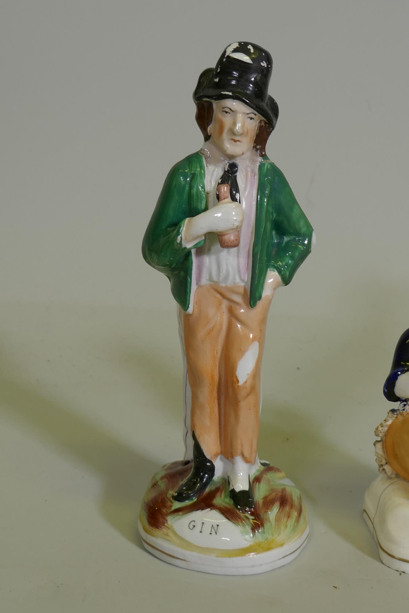 A C19th Staffordshire temperance double sided figure of a Gin and Water drinker, 22cm high, and - Image 2 of 4