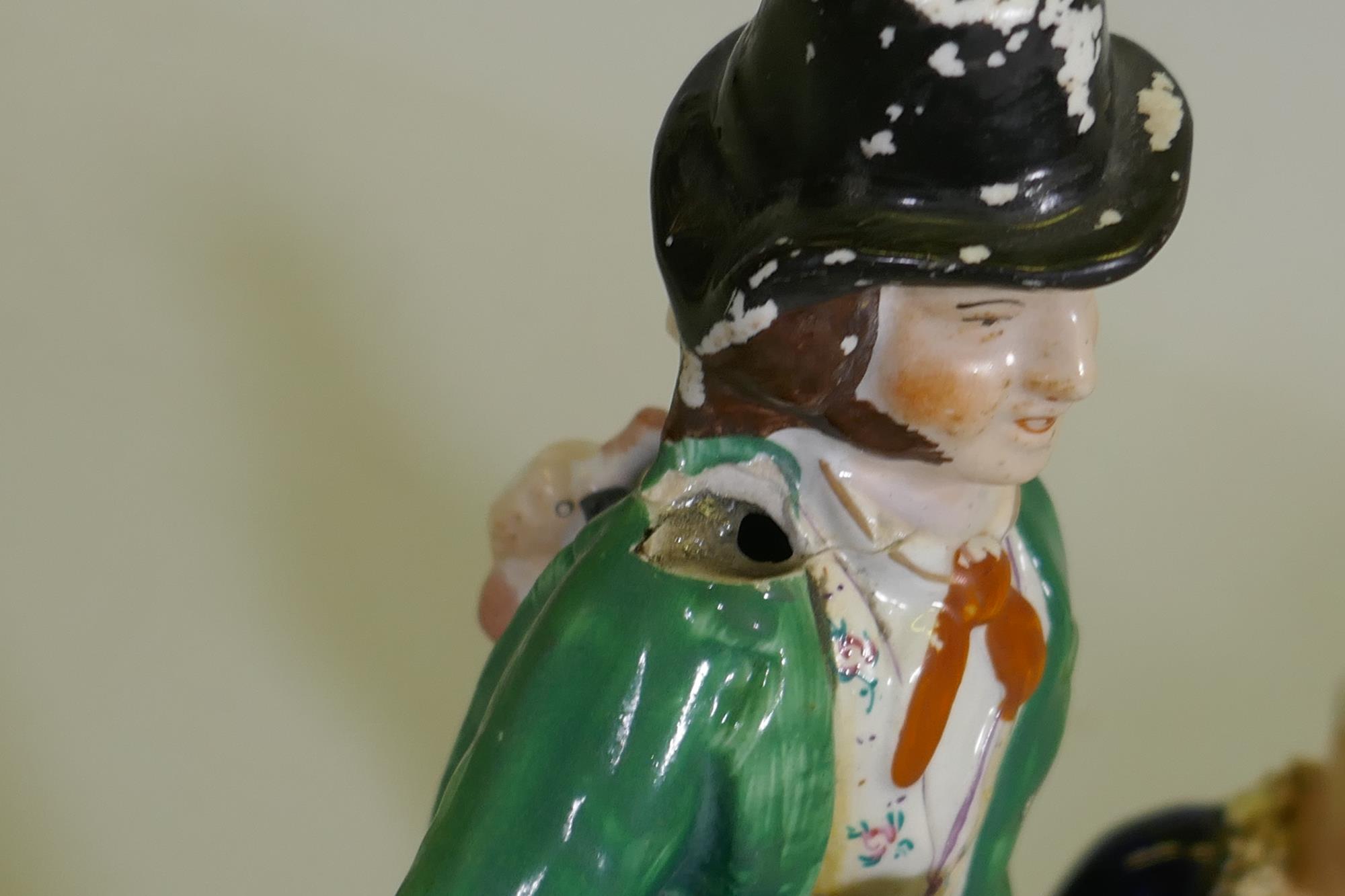 A C19th Staffordshire temperance double sided figure of a Gin and Water drinker, 22cm high, and - Image 3 of 4