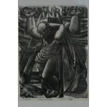 John R. Biggs, Crucifixion, signed woodcut print, 24 x 17cm