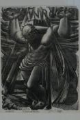 John R. Biggs, Crucifixion, signed woodcut print, 24 x 17cm