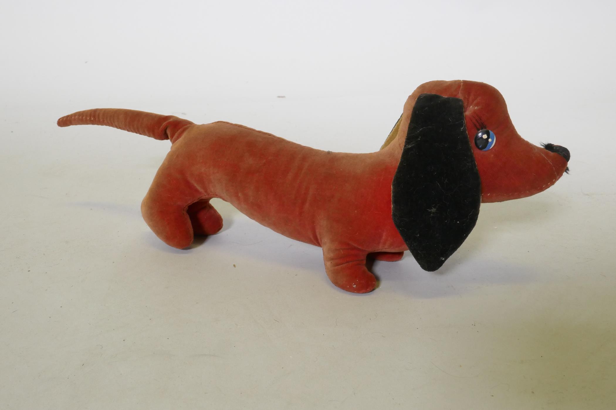 A vintage velvet toy dachshund, possibly Merrythought, 32cm long - Image 2 of 3