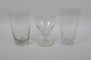 A C19th English lead glass rummer and two Victorian beer glasses, largest 16cm high