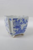 A Japanese blue and white porcelain planter with floral decoration, 16 x 16cm, 14cm high
