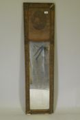 A late C19th/early C20th French trumeau mirror with inset engraving, 133 x 35cm