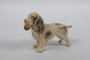 A Vienna style cold painted metal spaniel, 11cm long