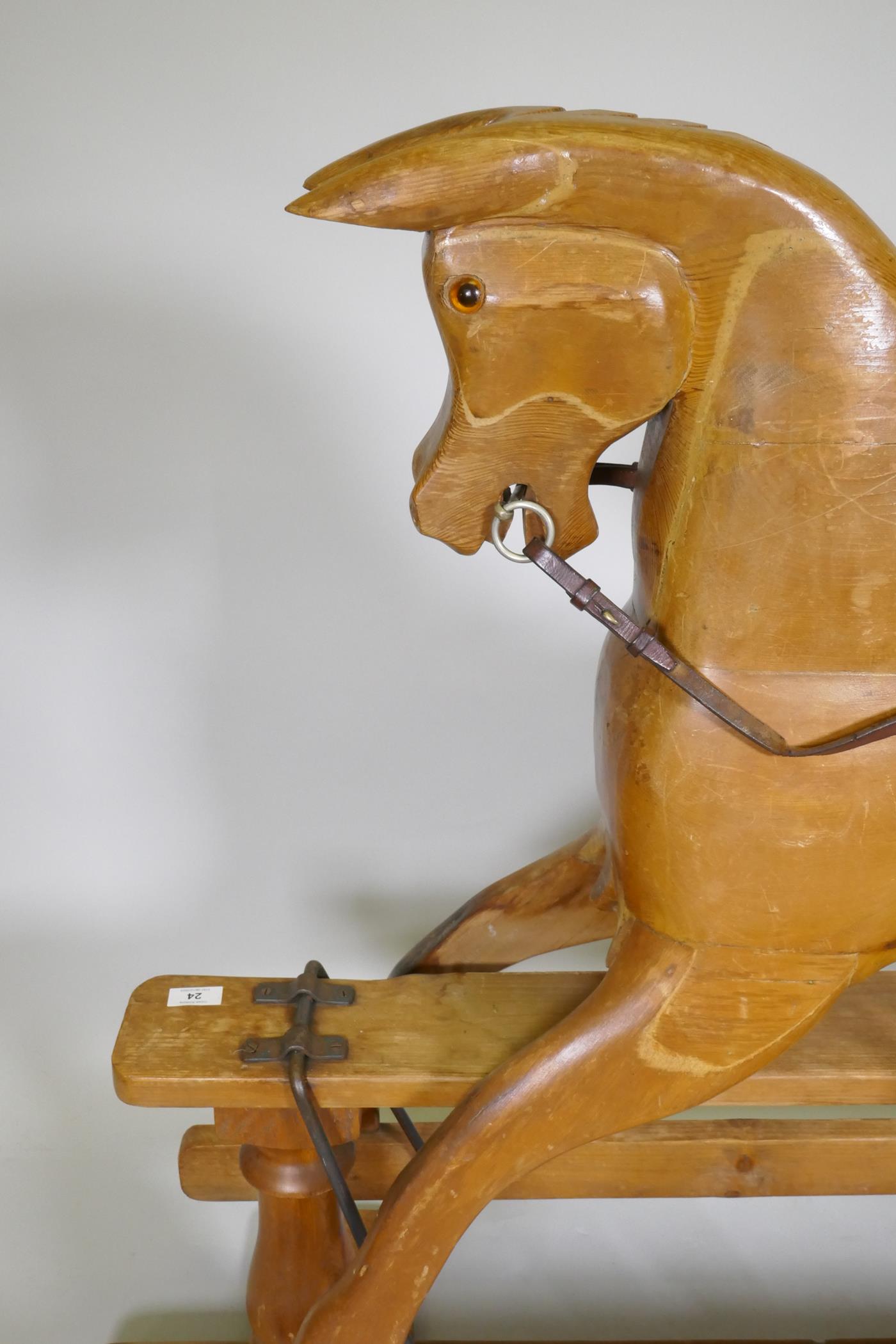 A vintage pine rocking horse with carved saddle, 107cm high, 144cm long - Image 2 of 2