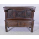 Late C18th/early C19th French oak side/food cupboard, with triple panel front and single door,