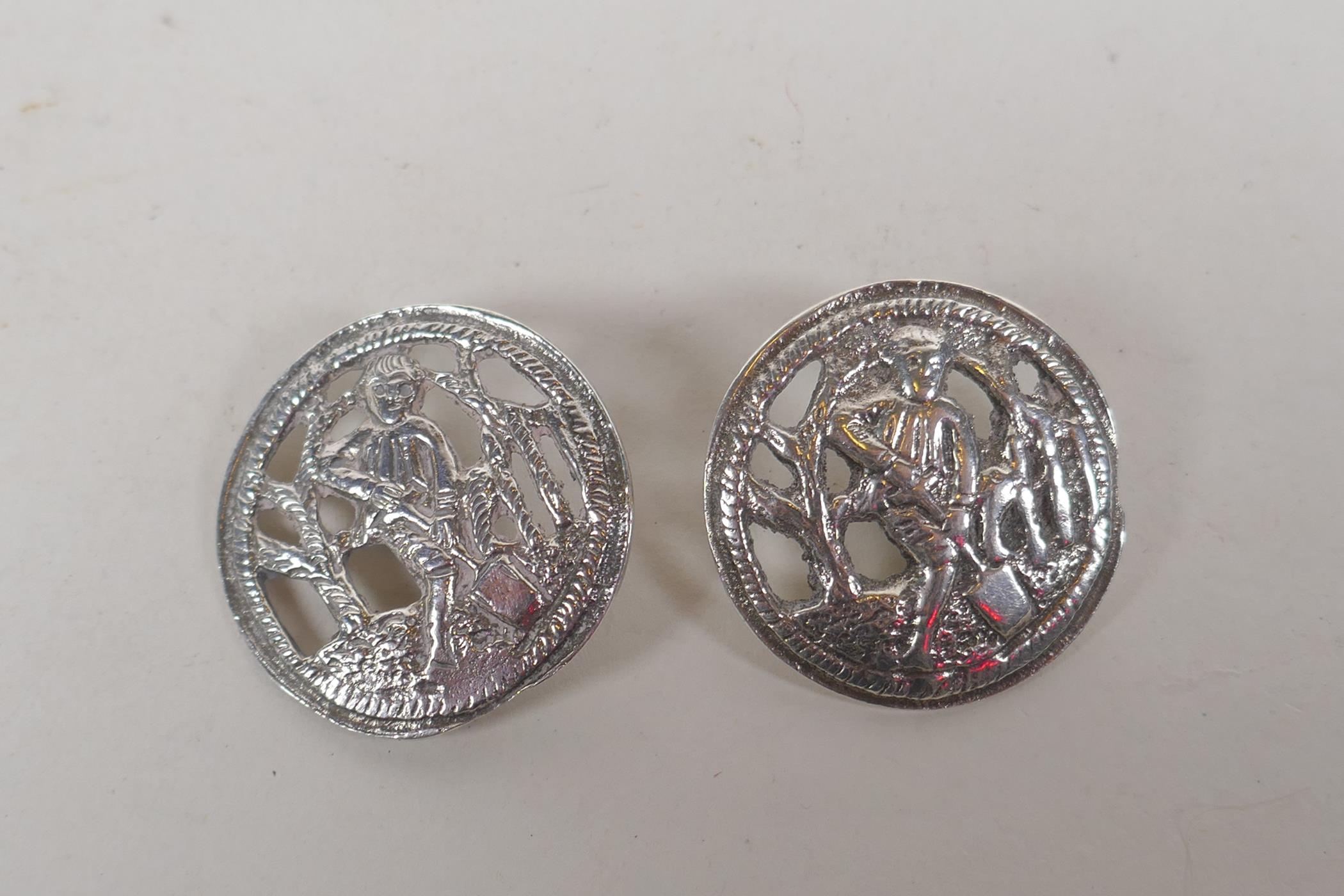 A cased set of six antique hallmarked silver buttons depicting a figure working the fields, Chester, - Image 2 of 4