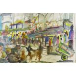 Leicester Square, The Homeless at the Empire '92, unsigned, watercolour, 20 x 28cm