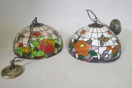 Two Tiffany style glass ceiling lamp shades, 41cm diameter
