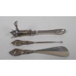 An antique French silver handled lamb leg holder, together with and antique hallmarked silver