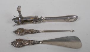 An antique French silver handled lamb leg holder, together with and antique hallmarked silver