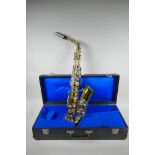 An East German 'Meister' brass saxophone, cased