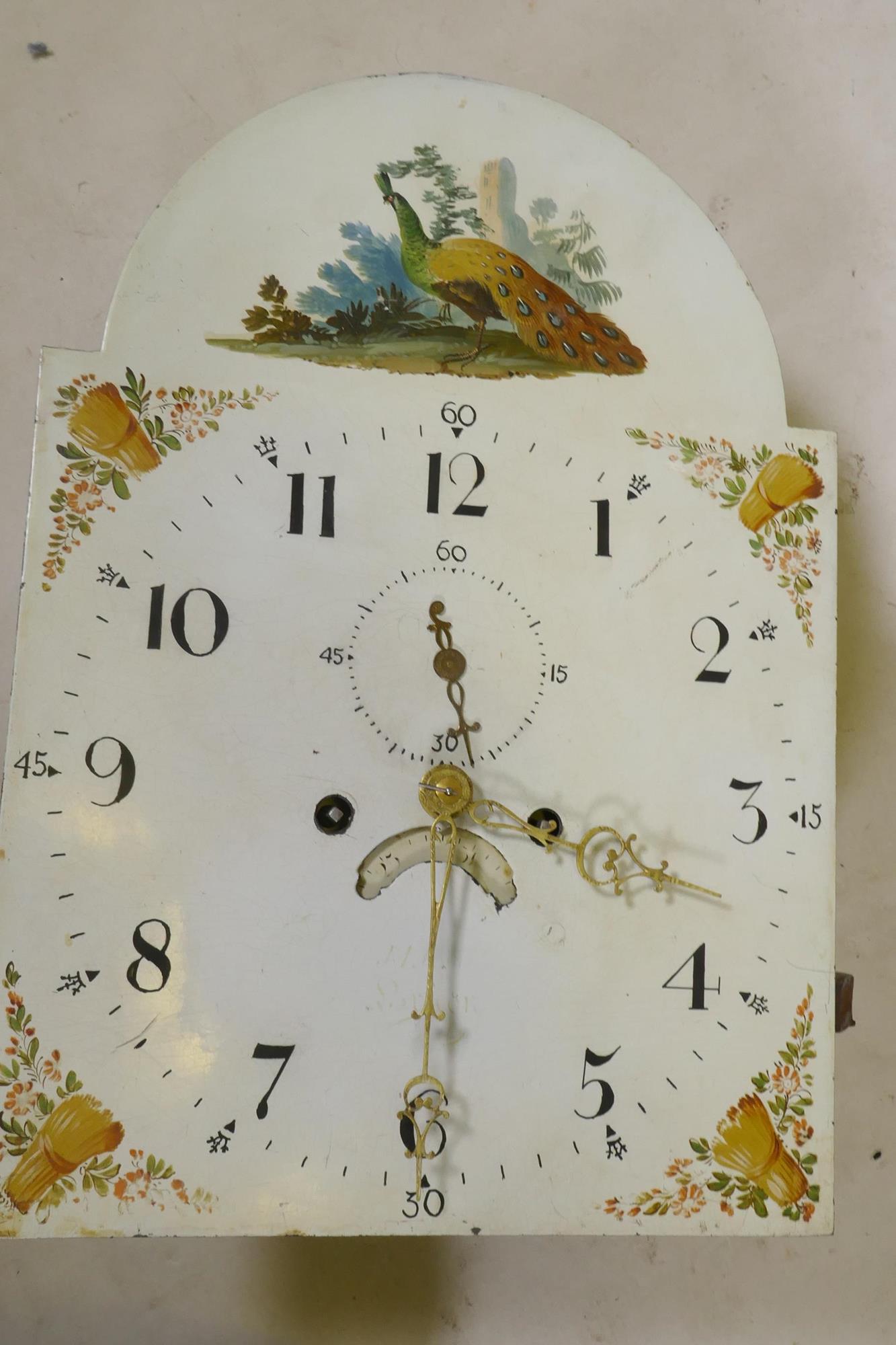 C19th Welsh oak long case clock, the inlaid case with brass mounts, arched dial, decorated with a - Image 10 of 10