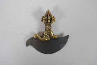A Tibetan bronze kartika with vajra shaped handle, 12 x 12cm