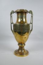 A late C19th/early C20th German brass two handled Grecian style urn by Carl Deffner of Esslingen,