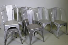 A set of eight continental painted steel stacking bistro chairs