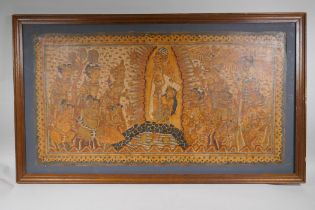 A traditional Balinese Kamasan School painting on linen, 89 x 47cm