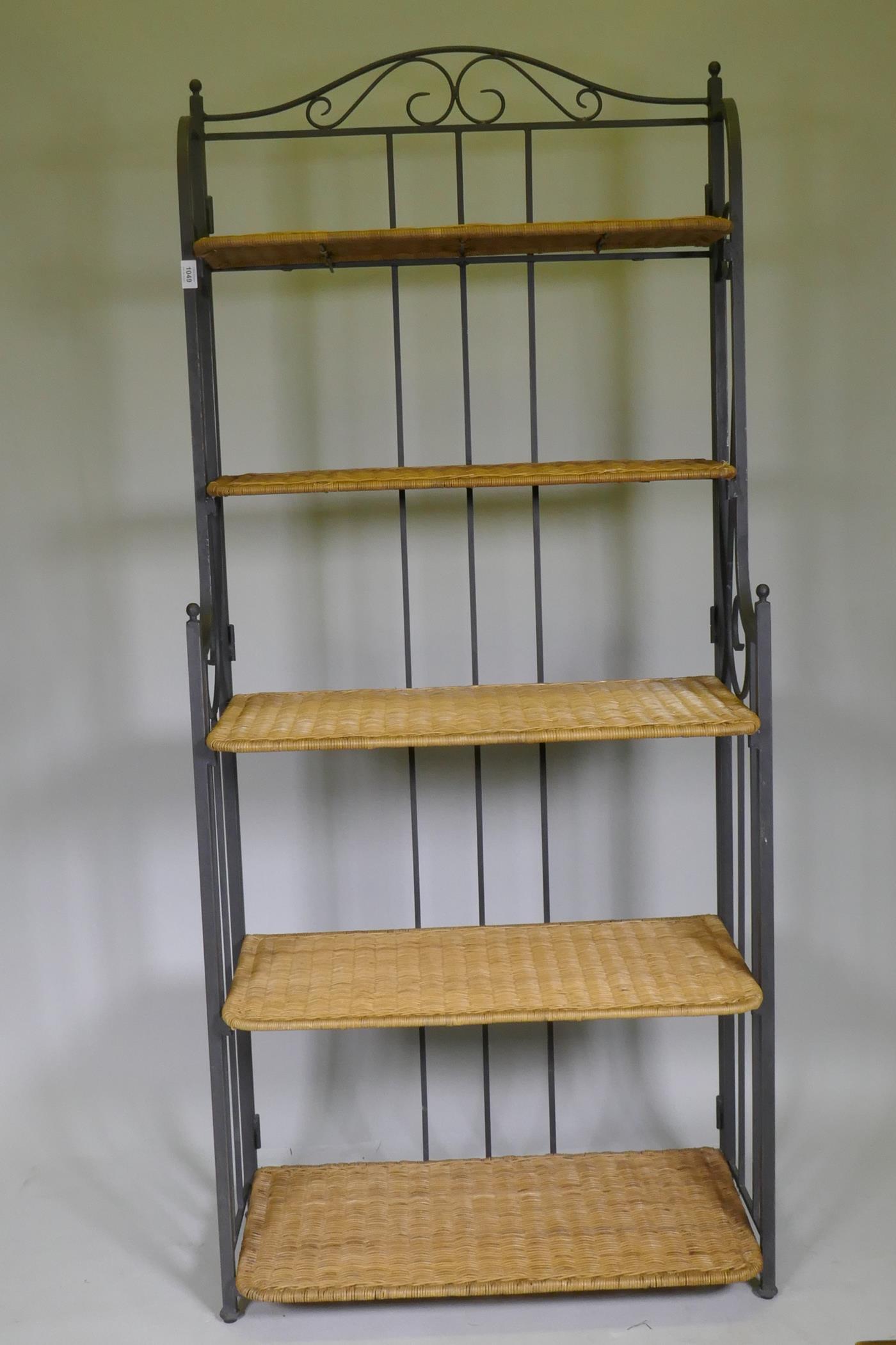 A folding metal pot rack with five wicker shelves, 80 x 42 x 186cm - Image 3 of 3