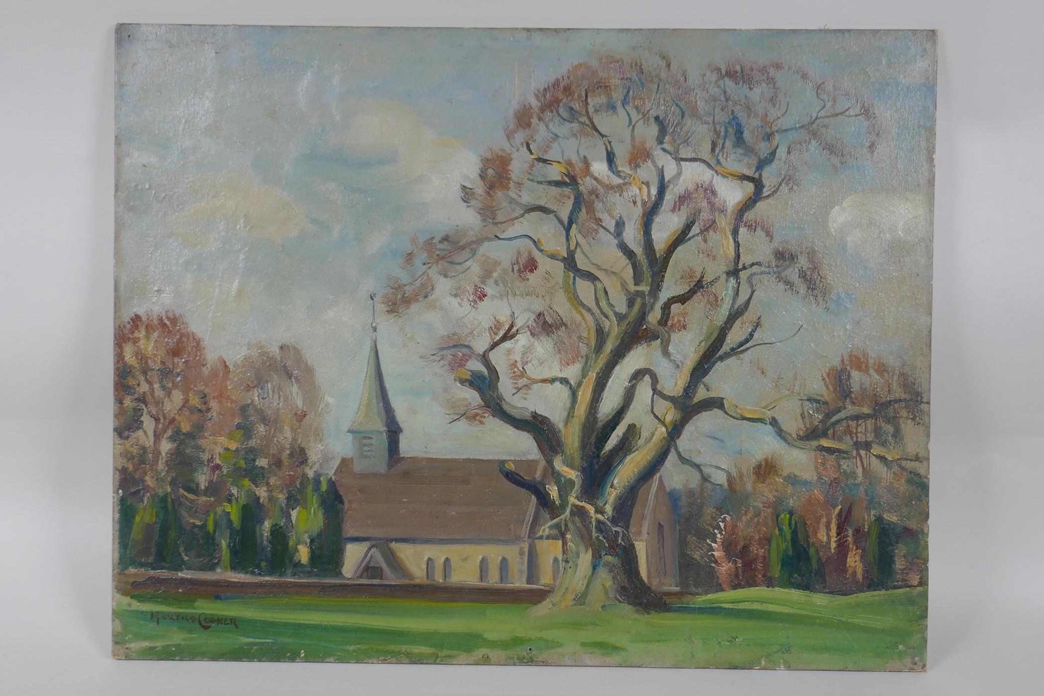 Maurice Codner, (British, 1888-1959), Woodmancote Church, oil on canvas board, 46 x 36cm - Image 2 of 4