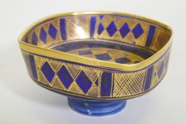 Mary Rich, studio pottery bowl, gilt decorated on a deep blue glaze, 10cm diameter