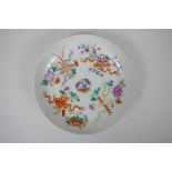 An early C20th Chinese famille rose porcelain cabinet dish, decorated with emblems of the Immortals,