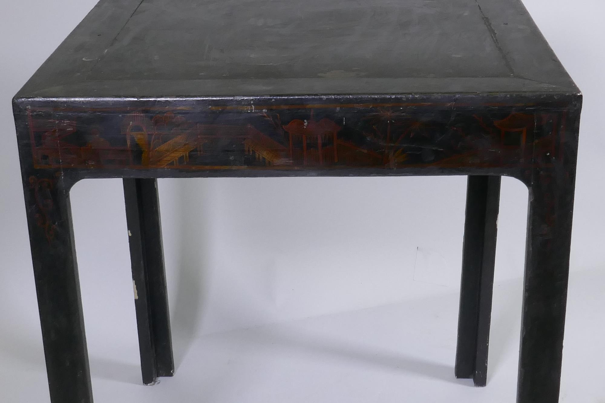 An antique black lacquer chinoiserie table, 63 x 63cm, 70cm high - Image 4 of 4