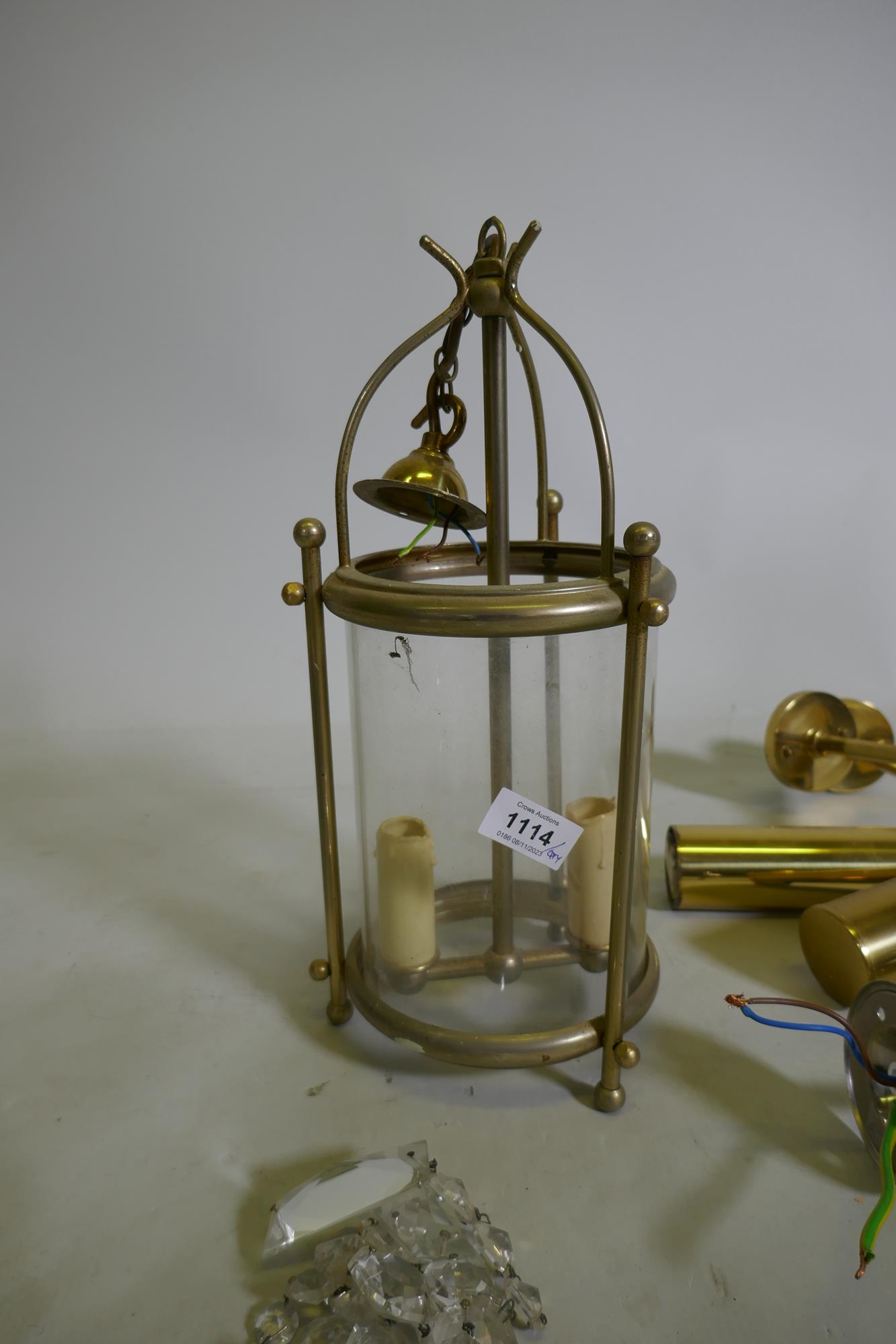 A pair of etched globe wall lights, a ceiling lantern, 35cm high, a pair of picture lights and two - Image 5 of 6